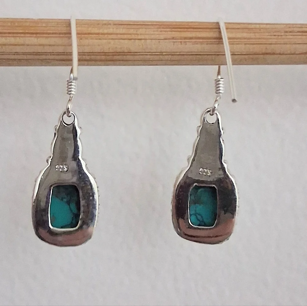 BLUE HOWLITE DANGLE EARRINGS 925 STERLING SILVER